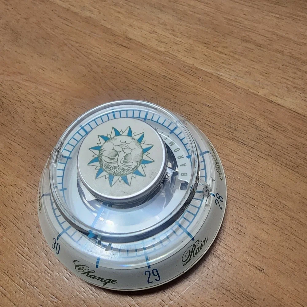 Vintage  Honeywell Desktop Barometer Man In The Moon Sun Celestial Atomic Shape.